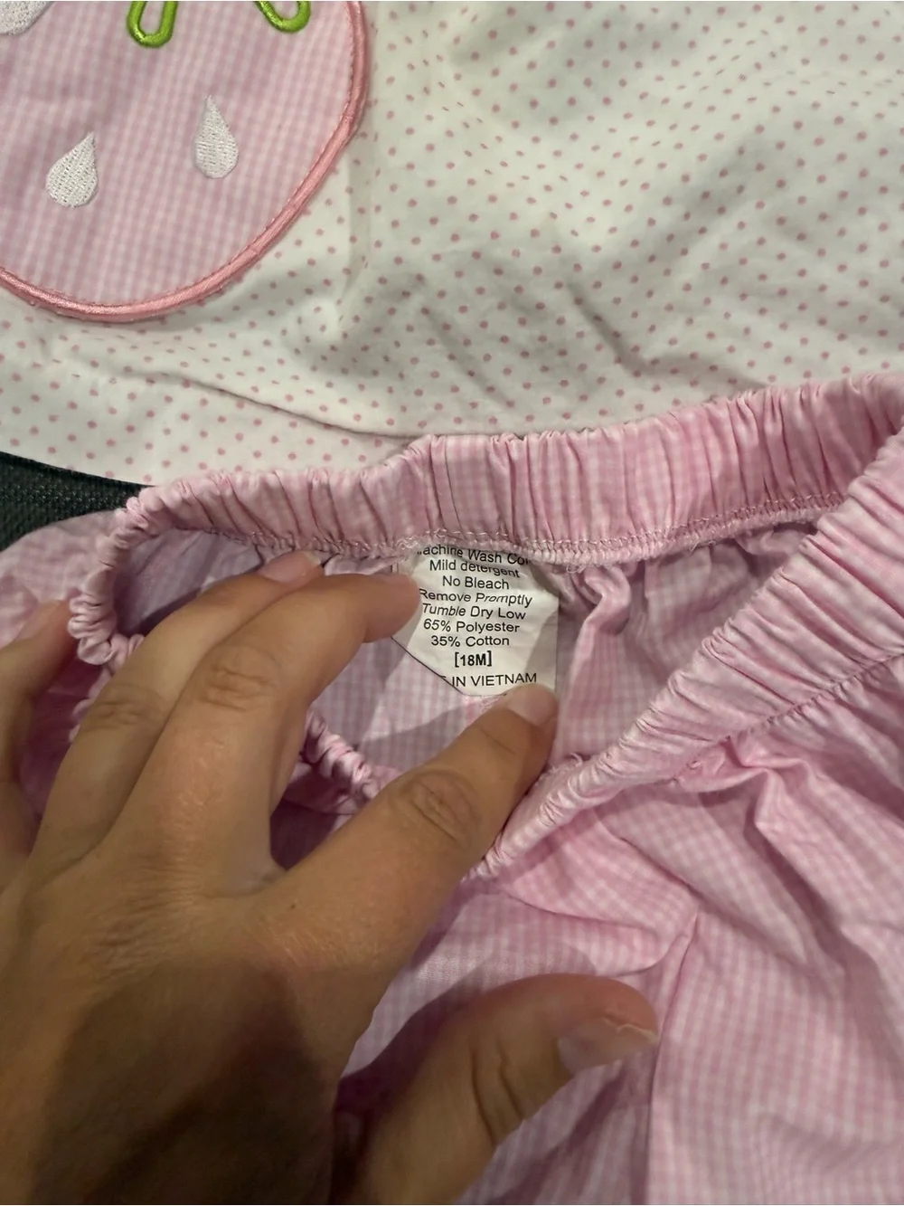Girls Pink Strawberry Appliqué Two-Piece Set